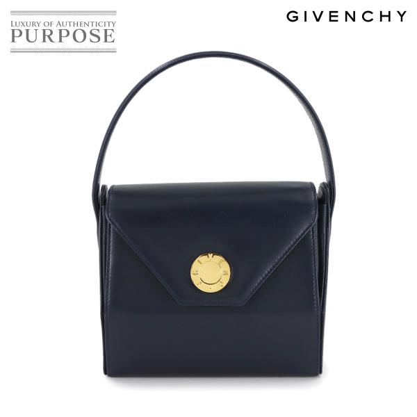 ジバンシー GIVENCHY ハンド バッグ レザー ネイビー ゴールド 金具 Hand Bag 9...