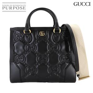 未使用 展示品 グッチ GUCCI GGマトラッセ 2way ハンド ショルダー バッグ レザー ブラック 728236 ゴールド 金具 90309303