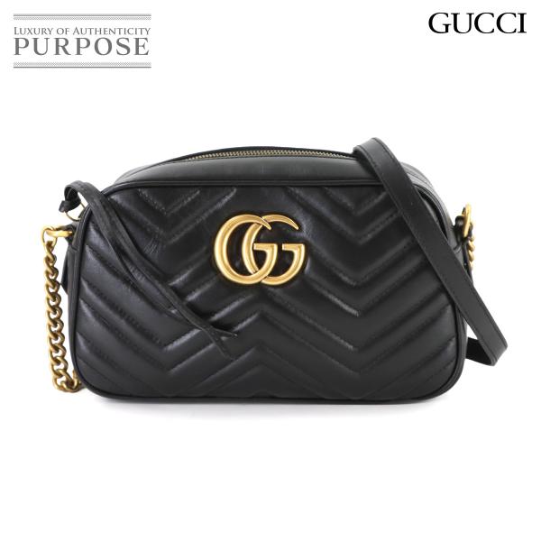 新品同様 グッチ GUCCI GG マーモント チェーン ショルダー バッグ レザー ブラック 44...