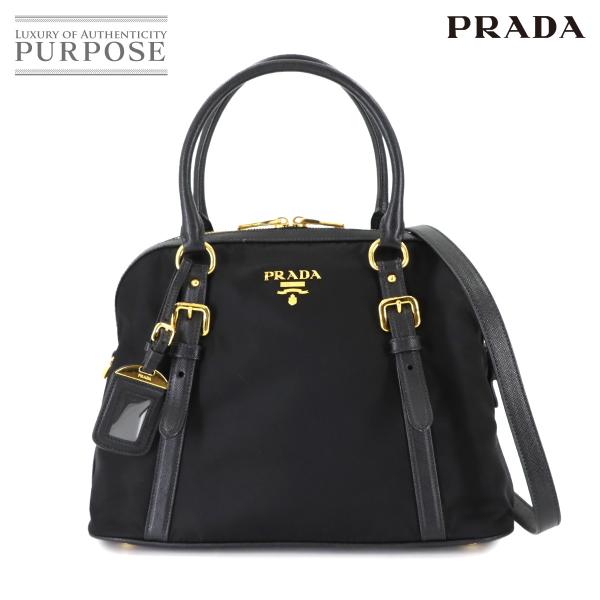 新品同様 プラダ PRADA 2way ハンド ショルダー バッグ ナイロン サフィアーノレザー ブ...