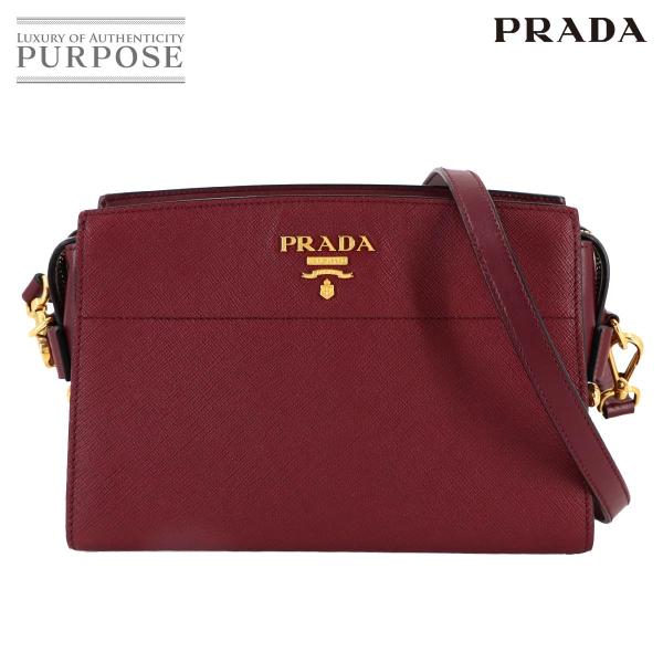 新品同様 プラダ PRADA ショルダー バッグ サフィアーノレザー ボルドー 1BH104 ゴール...