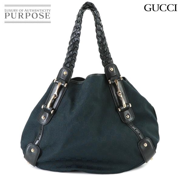 新品同様 グッチ GUCCI ホースビット トート バッグ GGキャンバス レザー ブラック 137...