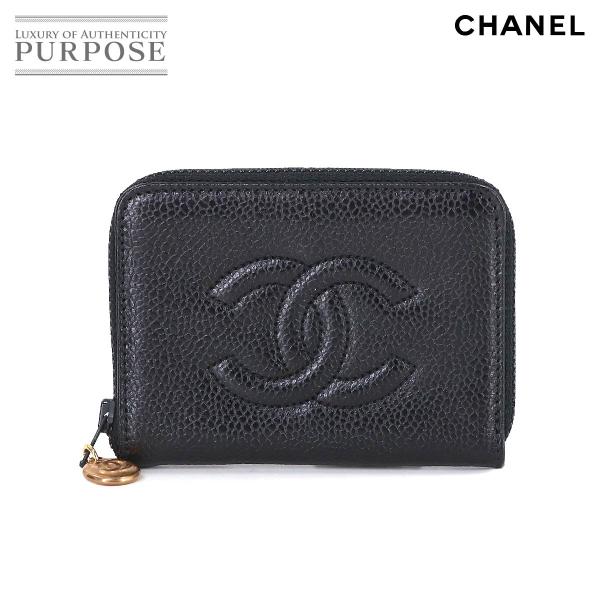 美品 シャネル CHANEL ラウンドファスナー 6連 キーケース キャビアスキン レザー ブラック...