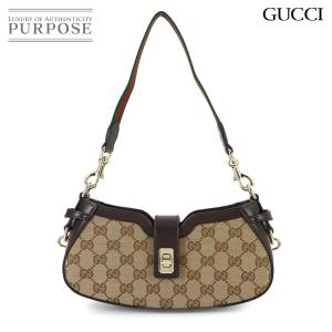 未使用 展示品 グッチ GUCCI ムーンサイド ショルダー バッグ GGキャンバス ウェブストライプ ベージュ ブラウン 786015 90315077