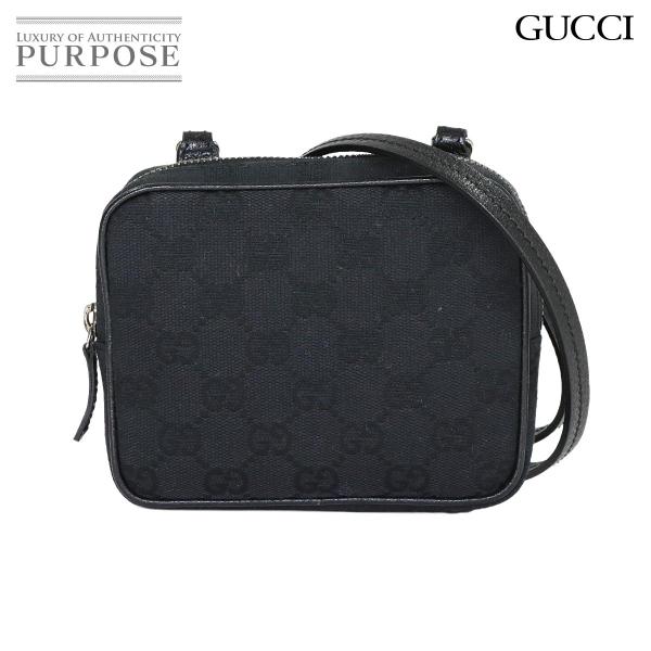 グッチ GUCCI GGキャンバス ミニ ショルダー バッグ レザー ブラック 120975 シルバ...