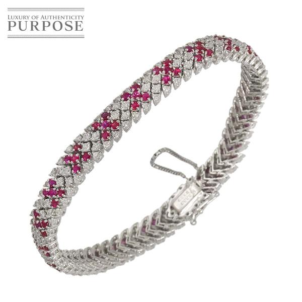 ルビー 3.50ct ダイヤ 3.00ct ブレスレット 17.5cm K18 WG ホワイトゴール...