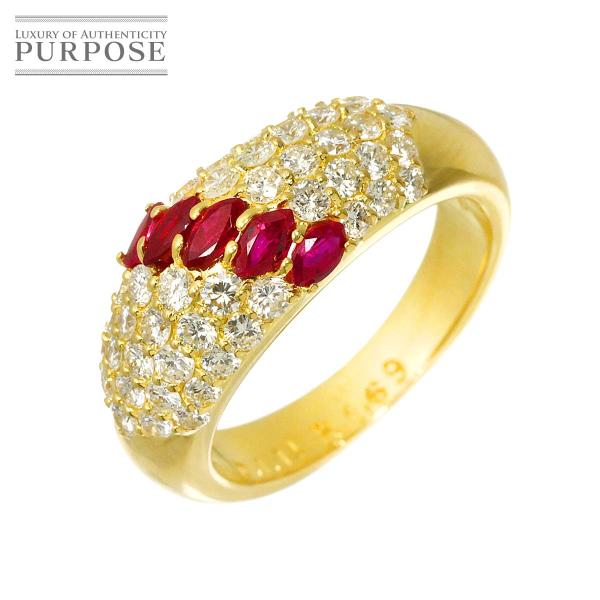 リング 14.5号 ルビー 0.69ct ダイヤ 1.14ct K18 YG イエローゴールド 75...