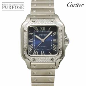 カルティエ Cartier サントスドゥカルティエMM W4SA0006 ボーイズ 腕時計 ダイヤベゼル ブルー 自動巻き Santos De Cartier 90318365