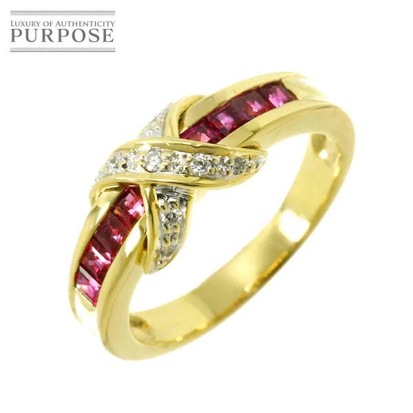 リング 12号 ルビー ダイヤ K18 YG イエローゴールド 750 指輪 Ruby Ring 9...