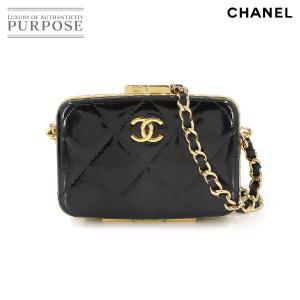 新品同様 シャネル CHANEL マトラッセ がま口 チェーン ショルダー カードケース 名刺入れ パテントレザー ブラック AP2242 90320716