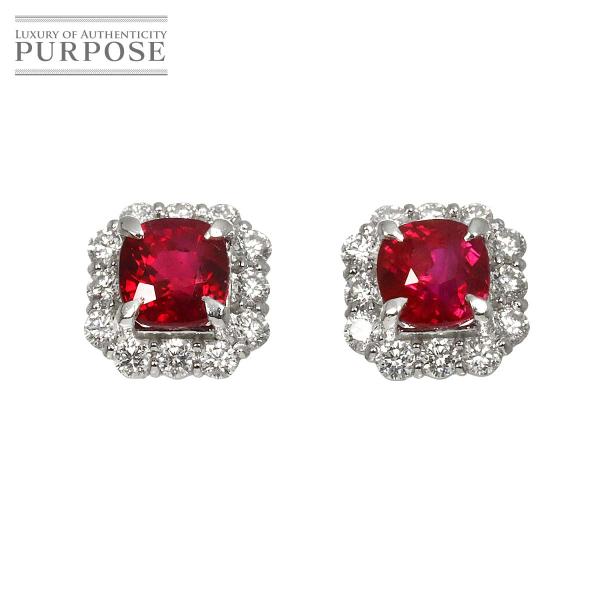 【ビルマ産】 ルビー 1.01ct/1.00ct ダイヤ 0.25ct/0.25ct ピアス Pt ...