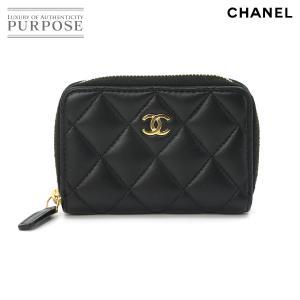 新品同様 シャネル CHANEL マトラッセ コインケース 小銭入れ ラムスキン ブラック ココマーク AP0216 ゴールド 金具 90321706