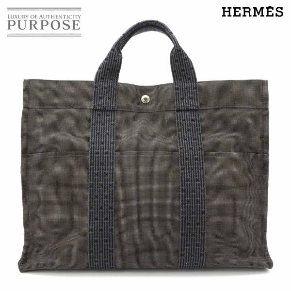新品同様 エルメス HERMES エールライン MM トート バッグ キャンバス グレー シルバー ...