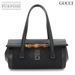 新品同様 グッチ GUCCI バンブー ハンド バッグ GGキャンバス レザー ブラック 111713 ブラック 金具 Banboo Bag 90322649