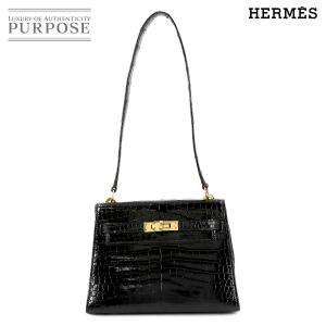 エルメス HERMES クロコダイル ポロサス ミニケリー 20 ブラック ショルダー バッグ 外縫い ヴィンテージ ゴールド 金具 90322831