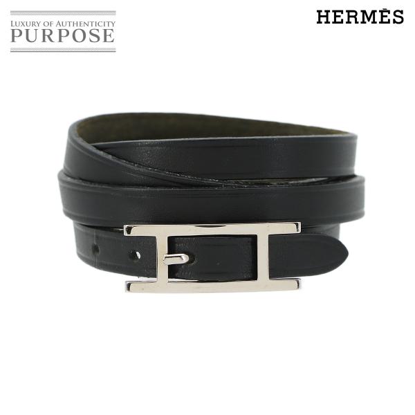 エルメス HERMES アピ3 ブレスレット スイフト ブラック □I刻印 シルバー 金具 アクセサ...