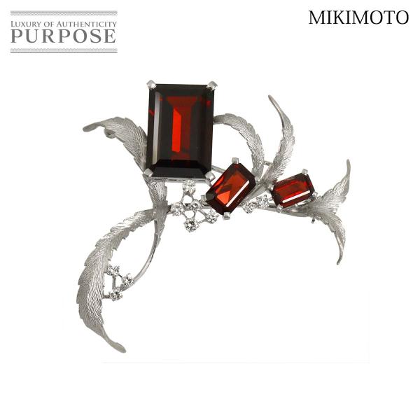 ミキモト MIKIMOTO ガーネット ダイヤ ブローチ K14 WG ホワイトゴールド 585 G...