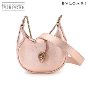 新品同様 ブルガリ BVLGARI セルペンティ エリプス マイクロ チェーン ショルダー バッグ レザー メタリックピンク 90325560