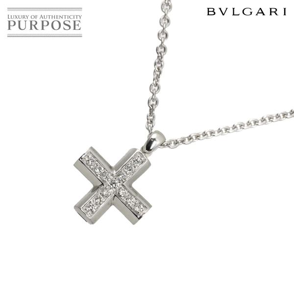 ブルガリ BVLGARI グリーククロス ダイヤ ネックレス 40cm K18 WG ホワイトゴール...