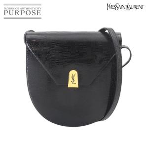 新品同様 イヴサンローラン Yves Saint Laurent ショルダー バッグ リザード ブラック ゴールド 金具 ヴィンテージ 90326940