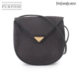 美品 イヴ サンローラン Yves Saint Laurent ショルダー バッグ PVC レザー グレー ブラック ゴールド 金具 ヴィンテージ 90326966