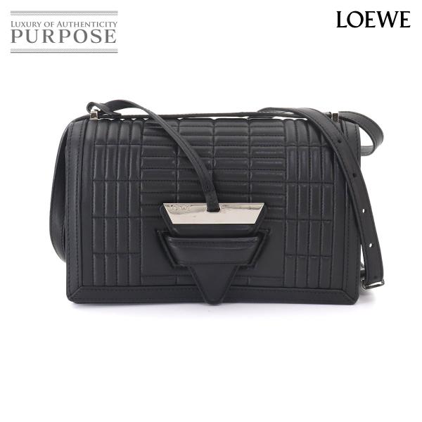 新品同様 ロエベ LOEWE バルセロナ ショルダー バッグ レザー ブラック シルバー 金具 Ba...