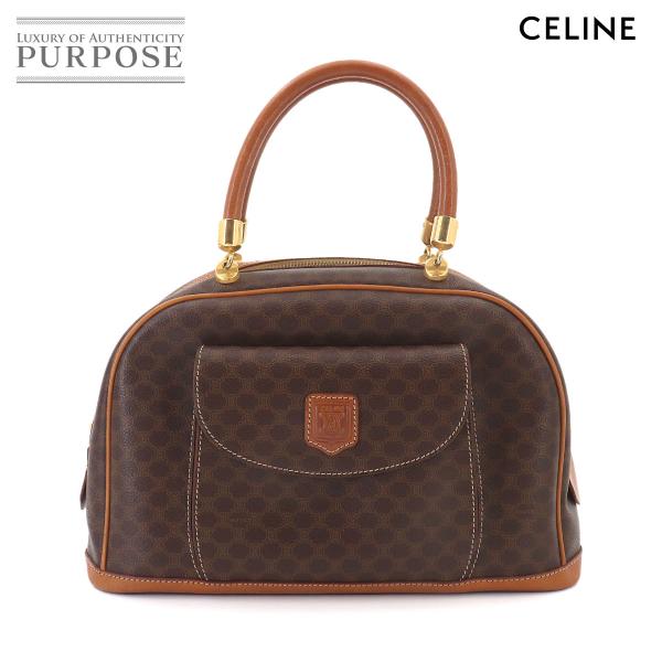 美品 セリーヌ CELINE マカダム ハンド バッグ PVC レザー ブラウン ゴールド 金具 ヴ...