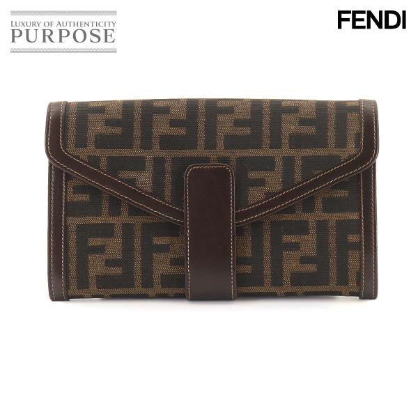 美品 フェンディ FENDI フェンディ ズッカ柄 二つ折り 長財布 キャンバス レザー ブラウン ...