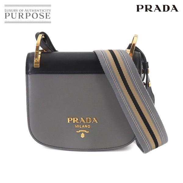 新品同様 プラダ PRADA ピオニエール ショルダー バッグ レザー グレー ブラック 1BD03...