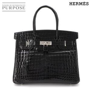 未使用 展示品 エルメス HERMES クロコダイル バーキン30 ニロティカス ブラック ハンド バッグ □J刻印 シルバー 金具 90327318
