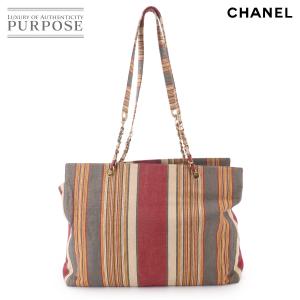 シャネル CHANEL デカココ トート バッグ キャンバス マルチカラー ストライプ ゴールド 金具 ヴィンテージ Tote Bag 90329387