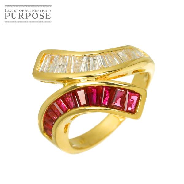 リング 12号 ルビー ダイヤ K18 YG イエローゴールド 750 指輪 Ruby Ring 9...