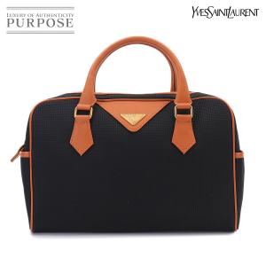 新品同様 イヴ サンローラン YVES SAINT LAURENT ボストン ハンド バッグ PVC レザー ブラック ブラウン ゴールド 金具 90331020