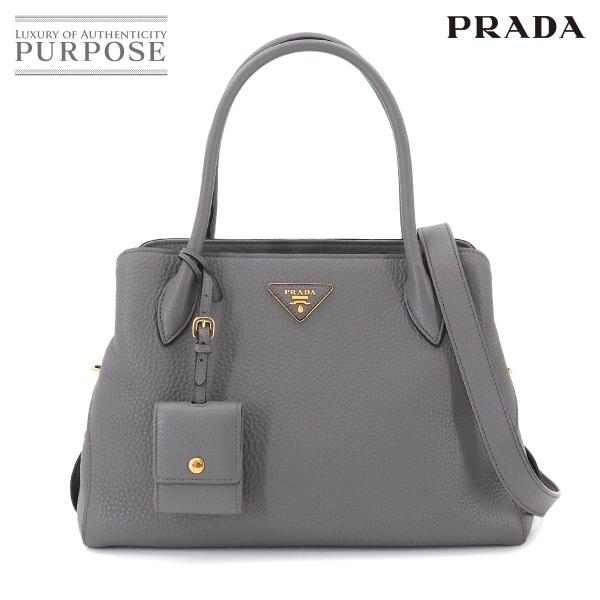 新品同様 プラダ PRADA 2way ハンド ショルダー バッグ レザー グレー 1BA127 ゴ...