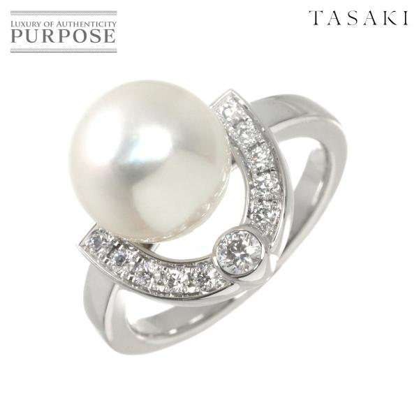 タサキ TASAKI 13号 リング 白蝶真珠 10.3mm ダイヤ 0.21ct K18 WG ホ...