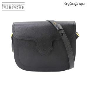 美品 イヴ サンローラン Yves Saint Laurent ショルダー バッグ レザー ブラック ゴールド 金具 Shoulder Bag 90333867