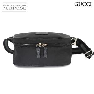 新品同様 グッチ GUCCI GGナイロン クロスボディ ウエスト バッグ レザー ブラック シルバー 金具 449182 GG Nylon Crossbody Bag 90336642