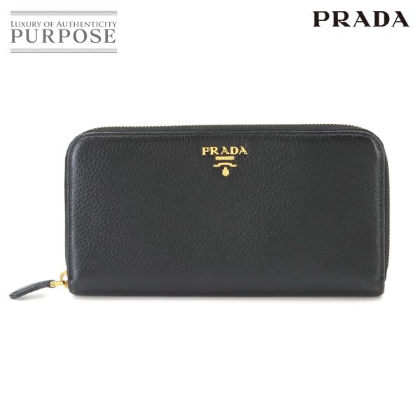 新品同様 プラダ PRADA ラウンドファスナー 長財布 レザー ブラック 1ML506 ゴールド ...