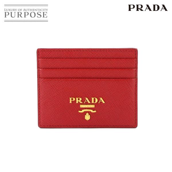 新品同様 プラダ PRADA カードケース サフィアーノレザー レッド ゴールド 金具 Card c...