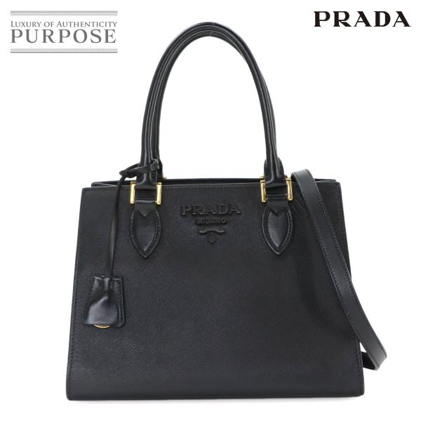 美品 プラダ PRADA サフィアーノ 2way ハンド ショルダー バッグ レザー ネロ ブラック...