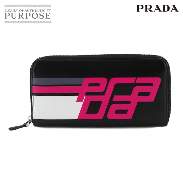 新品同様 プラダ PRADA シティ スポーツ ラウンドファスナー 長財布 レザー ネロ フューシャ...