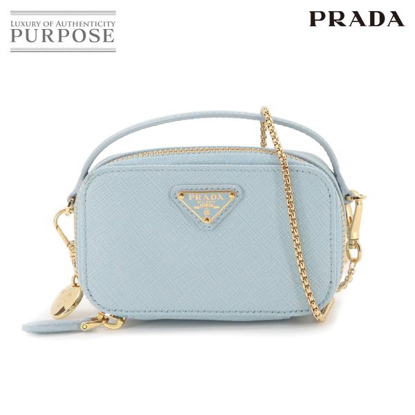 新品同様 プラダ PRADA サフィアーノ トライアングル ミニ ポーチ チェーン ショルダー バッ...