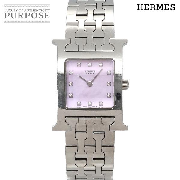 エルメス HERMES Hウォッチ HH1 210 レディース 腕時計 12P ダイヤ ピンクシェル...