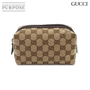 未使用 展示品 グッチ GUCCI GGキャンバス コスメティック ケース ポーチ レザー ベージュ 29595 Cosmetic Case 90343675