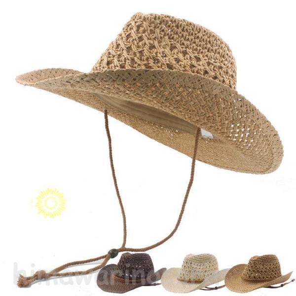 【特価】麦わら帽子 ウエスタンハット つば広帽 カウボーイ ハット 帽子 ペーパーブレード メンズ ...