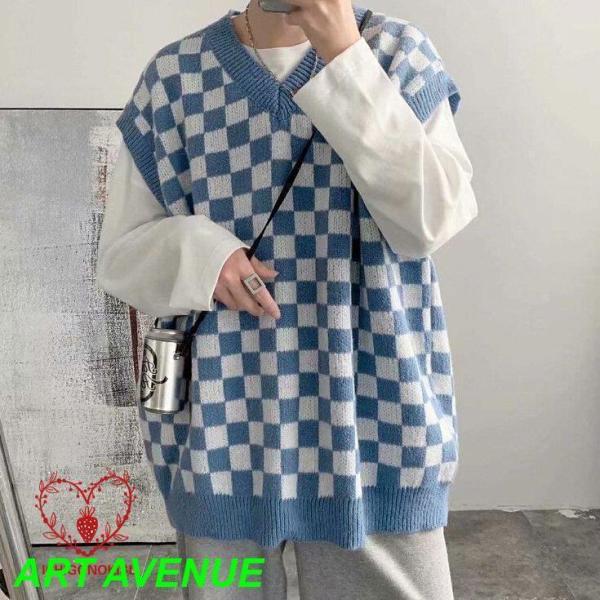 ニット セーター メンズ おしゃれ 秋服 40代 50代 ス セーター ゆったり チェック柄 Vネッ...