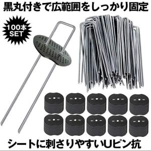 防草シート ピン Uピン杭 黒丸付 固定ピン 除草シート 100本 セット防そうシート 防そうしーと 固定用 固定 人工芝 おさえピン 押さえピン