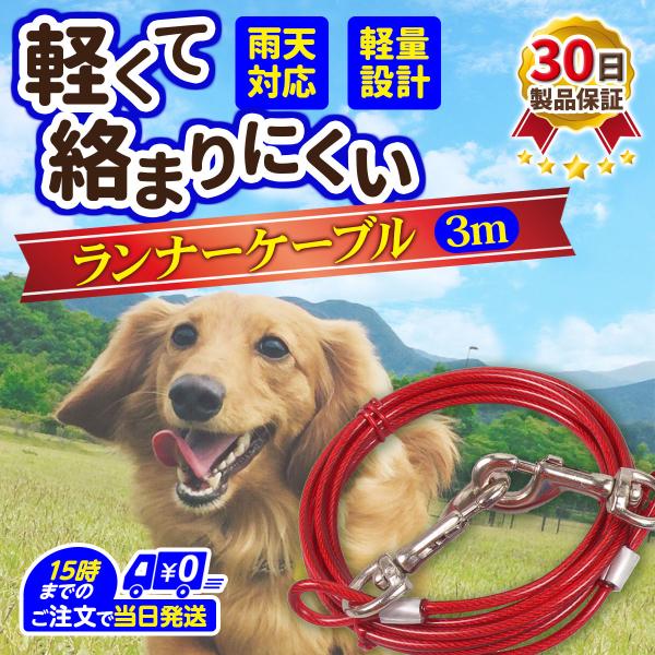 犬用リード フック 庭用 ポール ワイヤーリード ランナーケーブル 係留 ロングリード 3ｍ