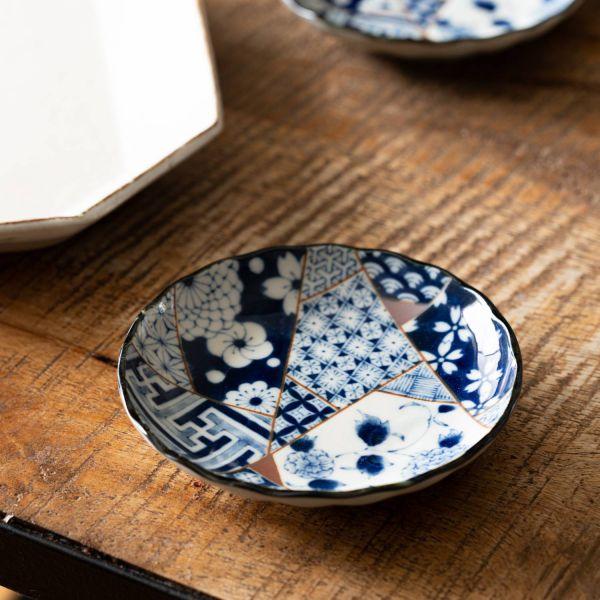 美濃焼 藍友禅 菊形12cm小皿　　日本製