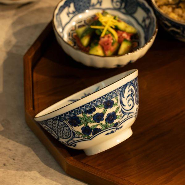 美濃焼 Mmode マルサン近藤 藍染小紋アイゾメコモン 茶漬け碗(13.5cm)青格子　　日本製